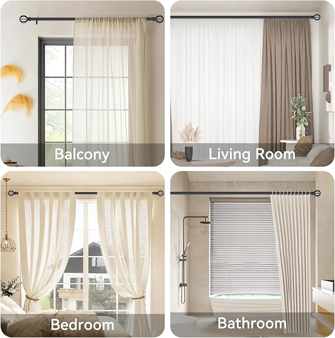 Curtain Rods for Windows 28 to 60 Inch - 5/8” Black Metal Heavy Duty - Decorative Window Small Curtains Rod with Brackets for Kitchen, Bathroom, Sliding Cafe Drapery Rods Door