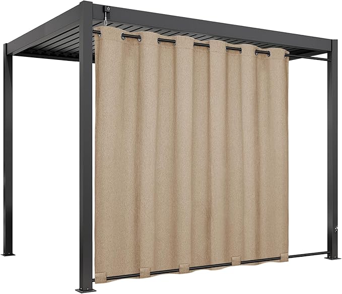 Easy-Going Linen Look Outdoor Curtains Waterproof Windproof Porch Curtains, Soft Thicken Outdoor Privacy Curtains for Patio, Gazebo, Grommet Top and Tab Bottom Drape, 1 Panel, 110x84 inch, Beige
