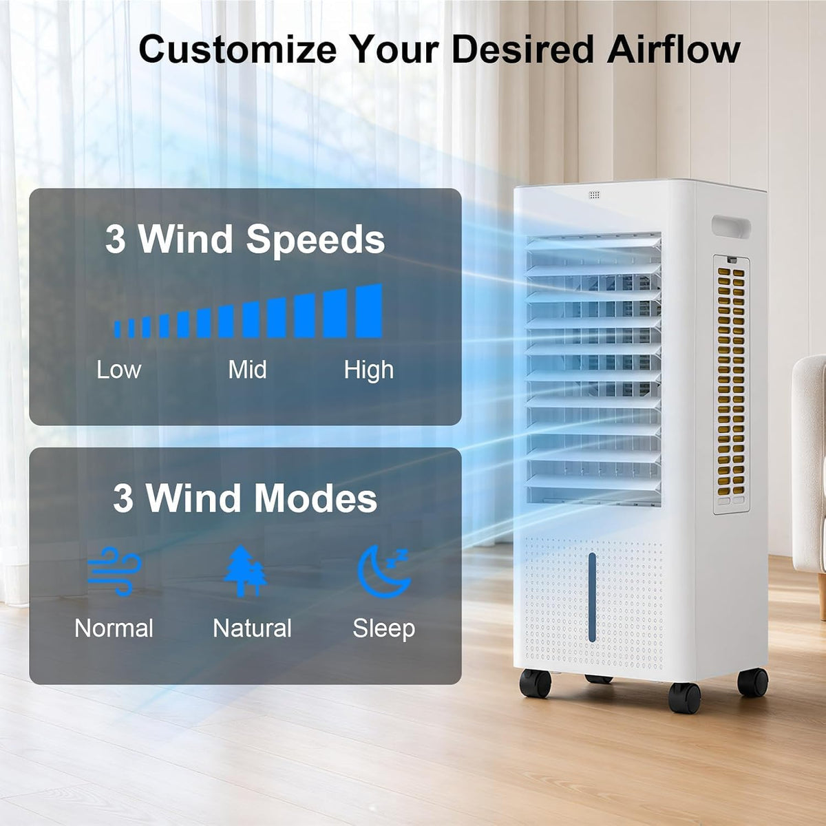pntck portable air conditioners, 3-in-1 swamp cooler with, side view