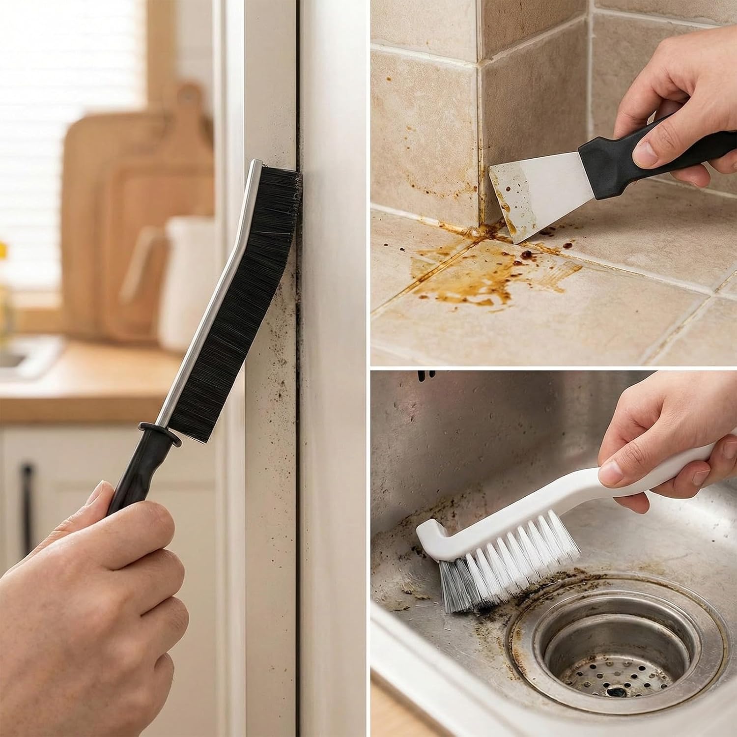 11Pcs Stove Cleaning Brush Set, Hard Bristle Scrub Brushes Tools Set, Multifunctional Grout Brush for Stove, Grills, Ktichen, Window and Corners