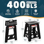 ACSTEP Folding Step Stool 16 Inch Heavy Duty Step Stool Foldable for Adults and Kids, Collapsible Stepping Stool with Handle, Non Slip Folding Stools for Kitchen Hold Up to 400lbs (Black 1PC)
