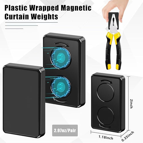 36 Pcs Outdoor Curtain Weights, Plastic Wrapped Heavy Duty Curtain Weights Magnetic Bottom Square Weight for Heavy Wind,Outside Curtain,Patio (Black)