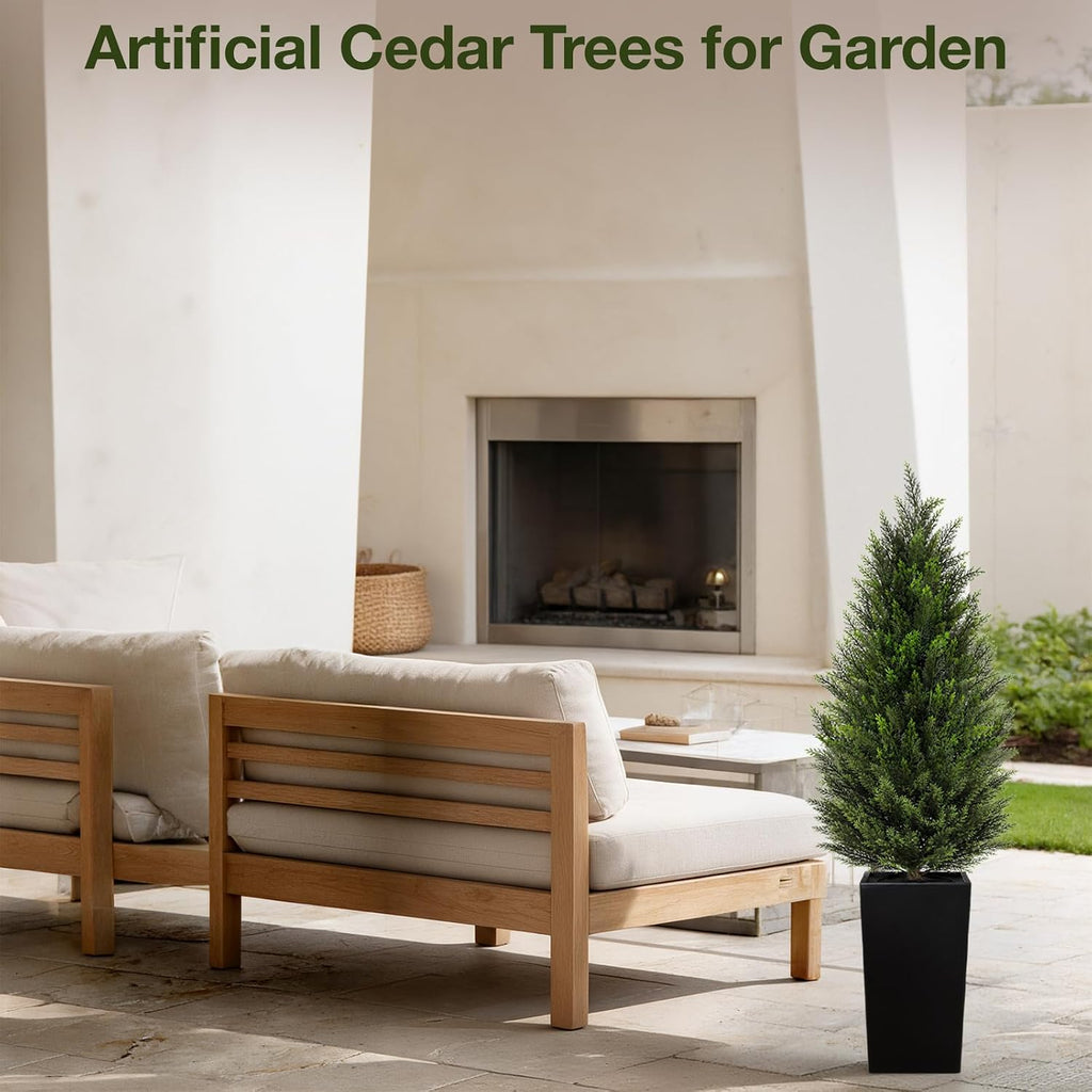 5ft artificial cedar topiary trees 2 pack, tall, side view