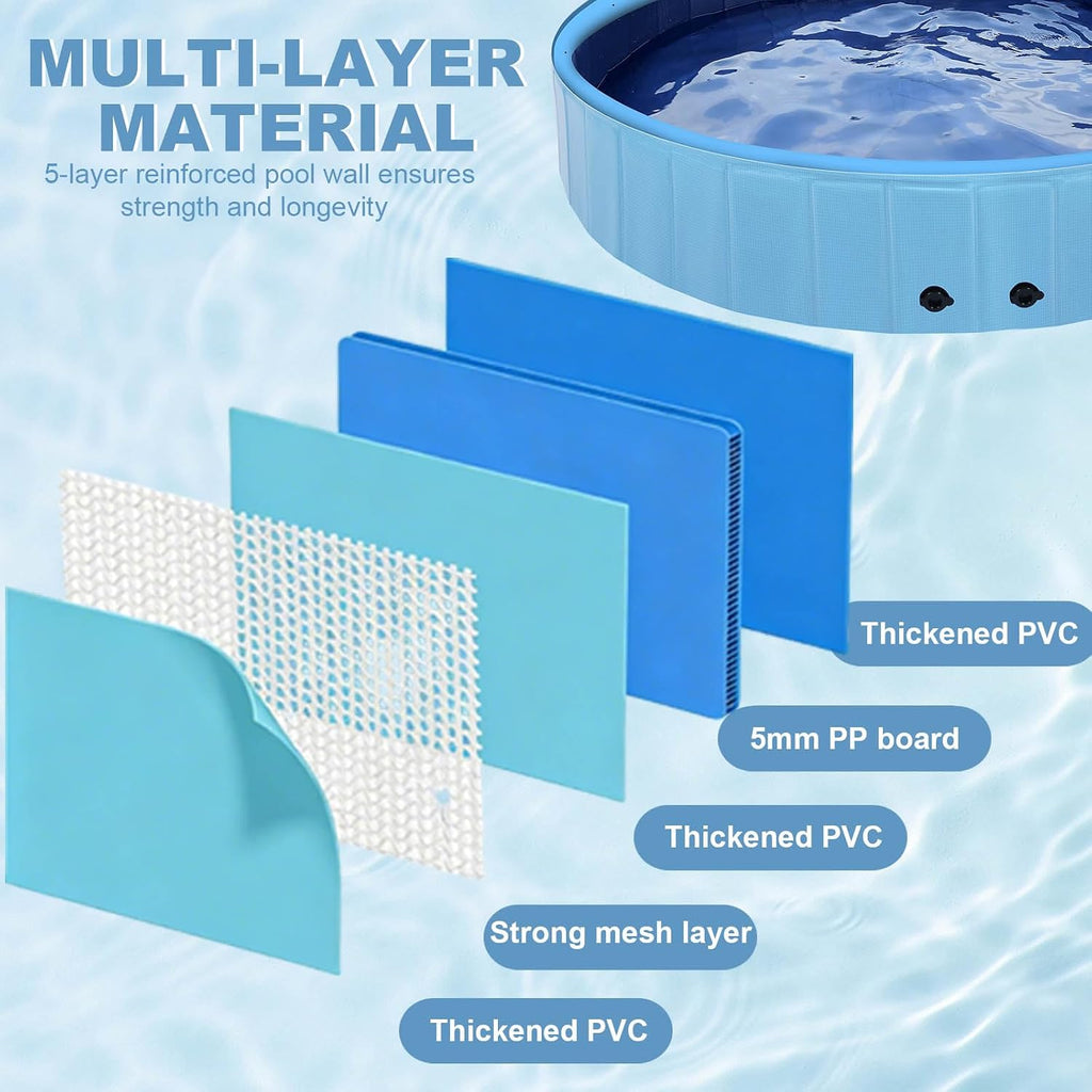 Eooqi Foldable Dog Pool with Sprinkler, Extra Large Thickened Splash Pool | 2-in-1 Outdoor Summer Water Play Toy, Non-Slip Hard-Side Kiddie Pool for Backyard Dogs, Kids & Pets (Blue, 87"-5XL)