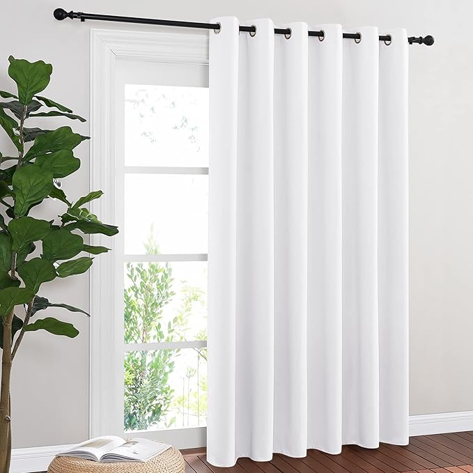 NICETOWN Blackout Room Divider Curtains for Sliding Glass Doors 102 Inches Long 1 Panel, Extra Wide Curtains for Doorway Patio Bedroom Living Room (White, 80Wx102L, 1 Panel)