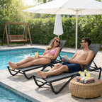 Kozyard Outdoor Chaise Lounge Chair, Full Flat Adjustable Patio Lounger with Aluminum Frame & Resin Legs, Textilene Fabric for Poolside, Backyard & Beach (Gray, Chair)