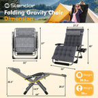 Slendor Oversized Zero Gravity Chairs XXL, 33In Recliner Chair, Dark Gray | Reclining Lounge Chair, Folding Anti Gravity Chairs w/Aluminum Alloy Lock, Removable Cushion&Headrest, 500lbs, for Lawn Patio