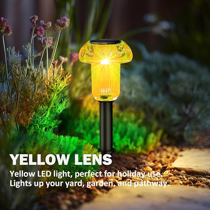 Easter Solar Pathway Lights Outdoor Decorative 4 Pack, 4 color LED Mushroom Solar Lights Outdoor Waterproof Solar Powered Decor for Yard Driveway Patio, Valentines Day Halloween Christmas Garden Decor