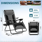 MFSTUDIO Padded Zero Gravity Chair, Cup Holder, Set of 2, 28in Seat, Grey | Outdoor Foldable Recliner, Removable Cup Holder, 28in Seat, Armrest Included, Holds Up to 400 LBS