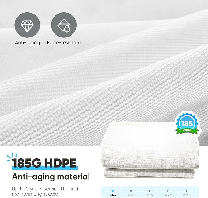 Quictent 185G HDPE Stripe Color Rectangle Sun Shade Sail Canopy White 98% UV Block Outdoor Patio Garden with Hardware Kit 24 x 24 ft