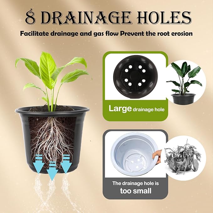 100 Packs Plastic Nursery Pots, 4 5 6 Inches Pots for Plants with Drainage Holes, Garden Pots Flower Plants containers for Seedlings, Succulents, Transplanting (100, 4 5 6 Inch)