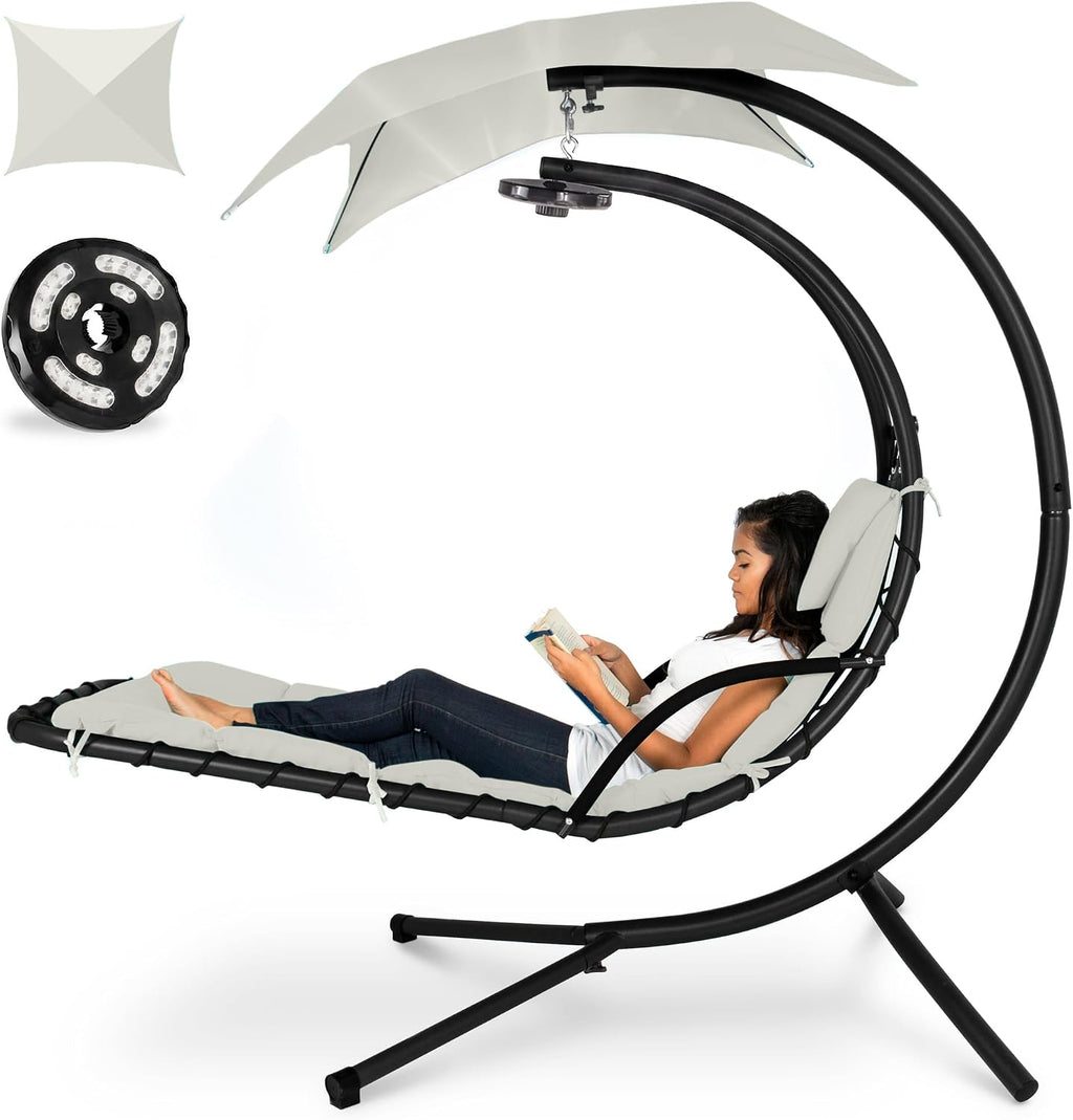 best choice products hanging led-lit curved chaise lounge, main product view