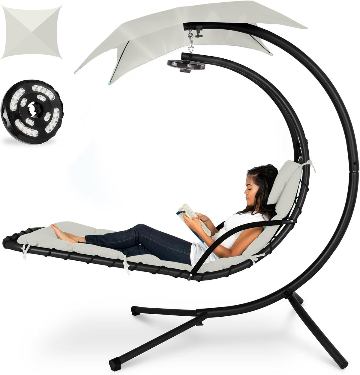 best choice products hanging led-lit curved chaise lounge, main product view
