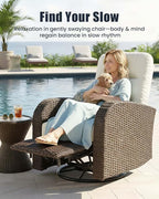Outdoor Swivel Recliner Chair Set of 2, All-Weather Wicker Reclining Patio Chair with Adjustable Backrest and Footrest