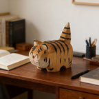 EMiEN Cute Small Wood Tiger Figurine Carved Orange Tiger,Handmade Sculpture Craft Set, for Home Office Decoration, Car Ornaments