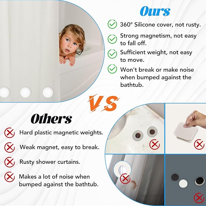 8 Pcs Shower Curtain Weights, Silicone Wrapped Heavy Duty Shower Curtain Magnets, Curtain Weights Heavy Outdoor, Prevent Curtain Liner from Blowing Around, Work for Drapery, Flag, Tablecloth(4 Pairs)