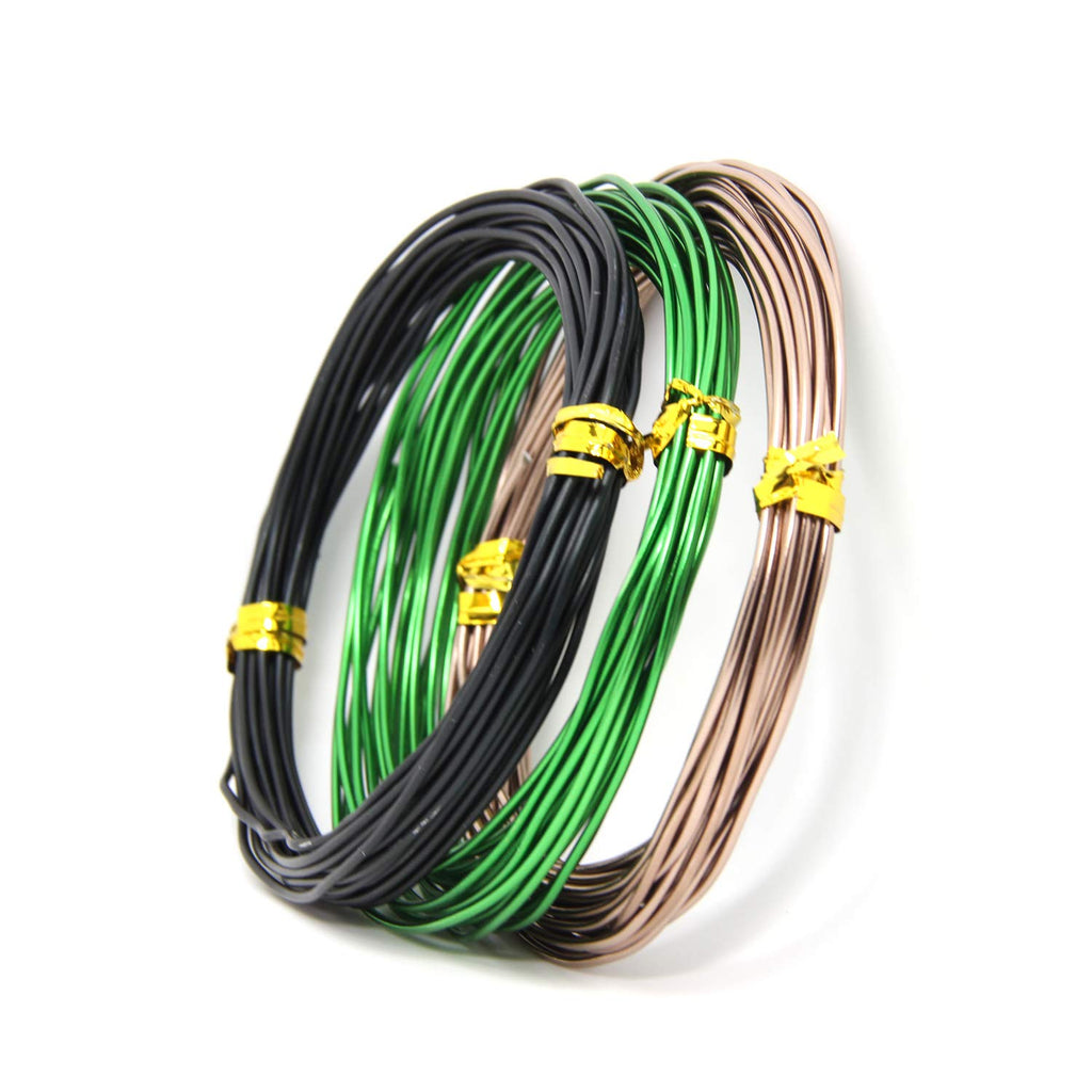 9 Rolls Bonsai Wires, Anodized Aluminum Bonsai Training Wire with 3 Colors (Black, Brown, Green) and 3 Sizes (1.0 mm, 1.5 mm, 2.0 mm), Total 147 Feet