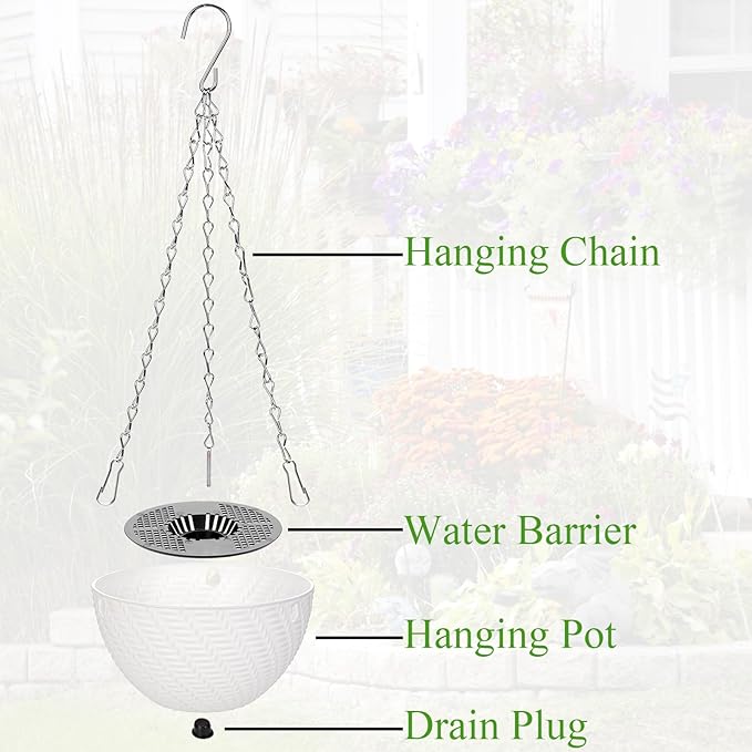 Foraineam 10 Pieces 6 Inch Hanging Planters, Garden Self-Watering Flower Plant Pot Container, Mini Succulent Planter Pots with Hanging Chain