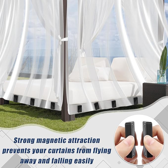 36 Pcs Outdoor Curtain Weights, Plastic Wrapped Heavy Duty Curtain Weights Magnetic Bottom Square Weight for Heavy Wind,Outside Curtain,Patio (Black)