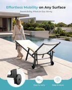 Ciokea Outdoor Lounge Chair with Pillow Set of 2, 5-Position Aluminum Chaise Lounge with Wheels & Armrests, 400 lbs Heavy Duty Patio Pool Chair for Backyard, Deck, Beach & Poolside, White