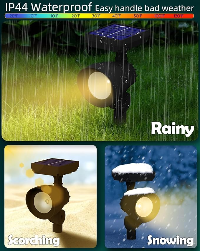 Solar Lights Outdoor, Solar Spot Lights Outdoor, 6 Pack IP44 Waterproof Solar Spotlights, Auto On/Off Solar Powered Garden Lights for Yard Pathway Driveway (Warm White) Bright Pathway
