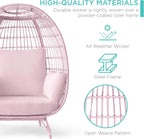 Best Choice Products Wicker Egg Chair, Oversized Indoor Outdoor Lounger for Patio, Backyard, Living Room w/ 4 Cushions, Steel Frame, 440lb Capacity - Pink/Pink