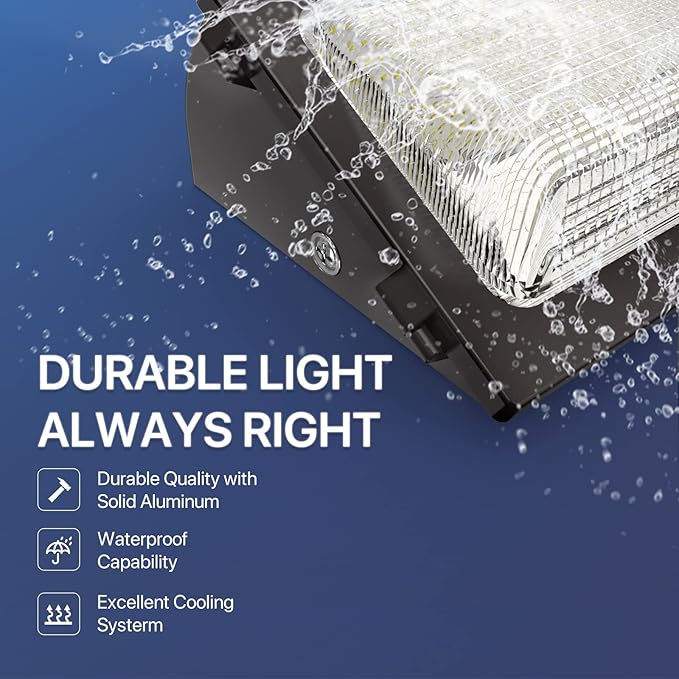 HYPERLITE LED Wall Pack Light 120W 2Packs with Dusk to Dawn Photocell and Glass Lens LED Security Flood Commercial and Industrial Outdoor LED Wall Lights Out Door for House Warehouses UL Listed