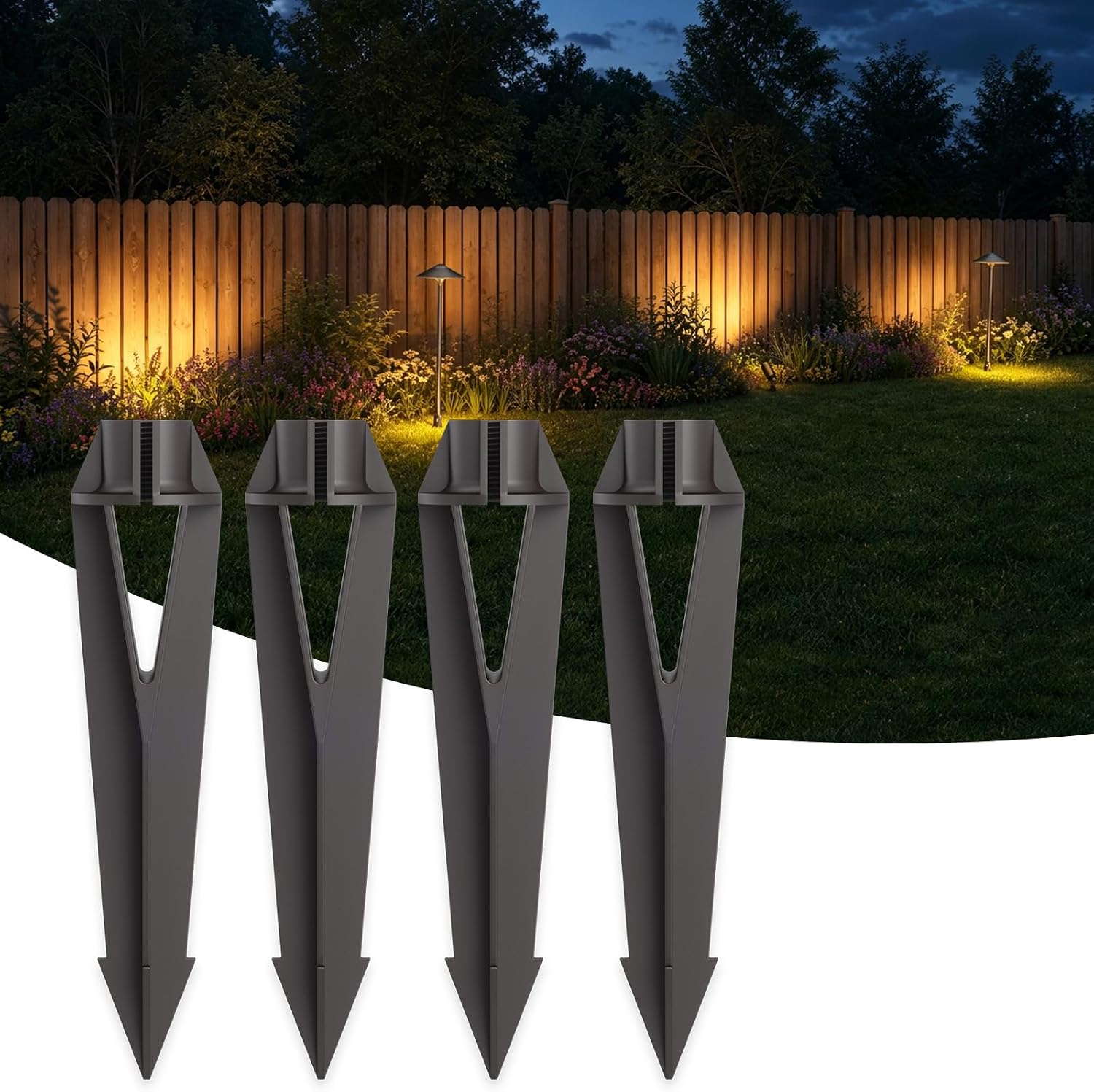 Landscape Lighting Stakes, 1/2 NPT Female Thread, 8.6 Inch Solid Plastic Spikes,Corrosion Resistant Replacement Spikes for Outdoor Garden Yard Path Lights, Spotlights 4-Pack