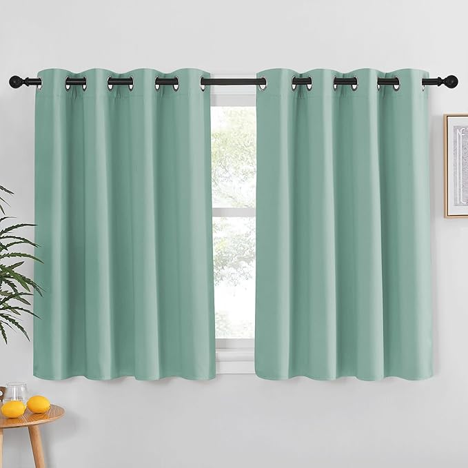 NICETOWN Kitchen Short Blackout Curtain and Drape - Thermal Insulated Solid Grommet Blackout Panel for Patio Bedroom Living Room (Single Panel, 52 inches by 45 inches, Aqua Blue)
