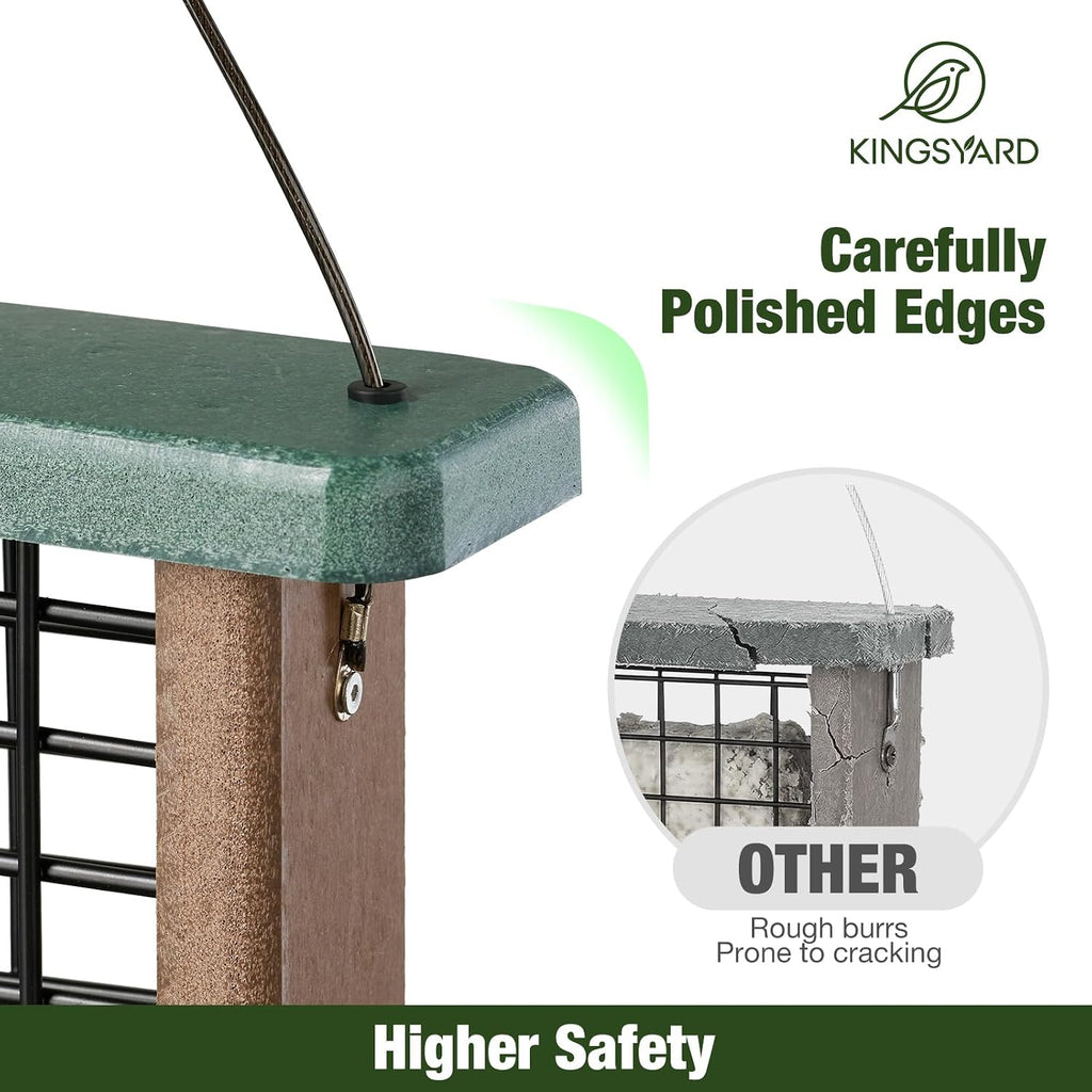Kingsyard 2 Pack Double Tail-Prop Suet Bird Feeder | Recycled Poly Lumber Suet feeder, Sturdy & Durable, Outside Hanging, Great for Woodpecker & Clinging Birds, Blue