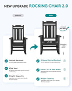 SERWALL Outdoor Rocking Chair Black Set of 8, All Weather Patio Rocking Chair, HDPE Poly Rocking Chair for Adults, Heavy Duty Front Porch Rocker