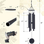 Wind Chimes for Outside Deep Tone - 38'' Wind Chimes Outdoor Clearance, Deep Tone, Windchimes Outdoors, Memorial, Sympathy Gift, Garden Patio, Home Décor (Black)
