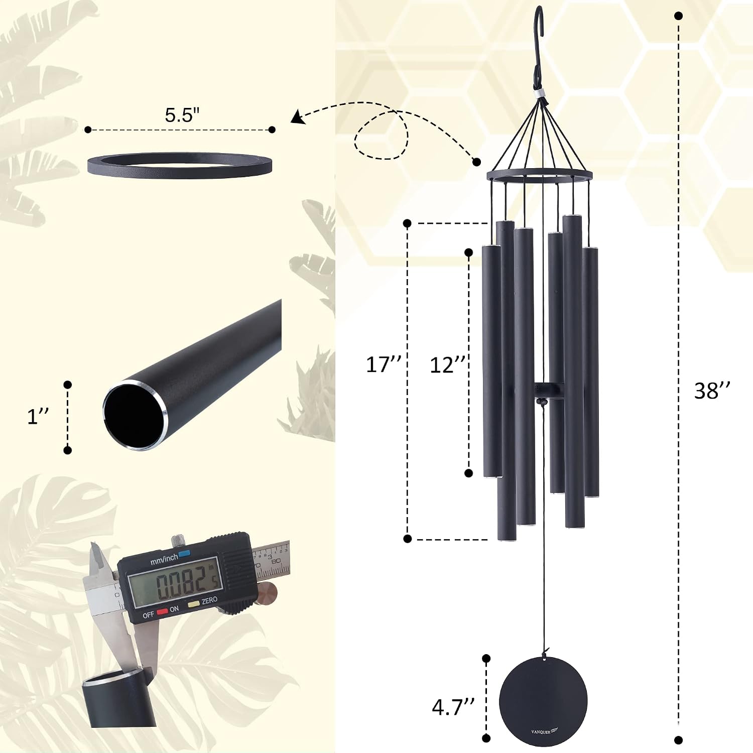Wind Chimes for Outside Deep Tone - 38'' Wind Chimes Outdoor Clearance, Deep Tone, Windchimes Outdoors, Memorial, Sympathy Gift, Garden Patio, Home Décor (Black)