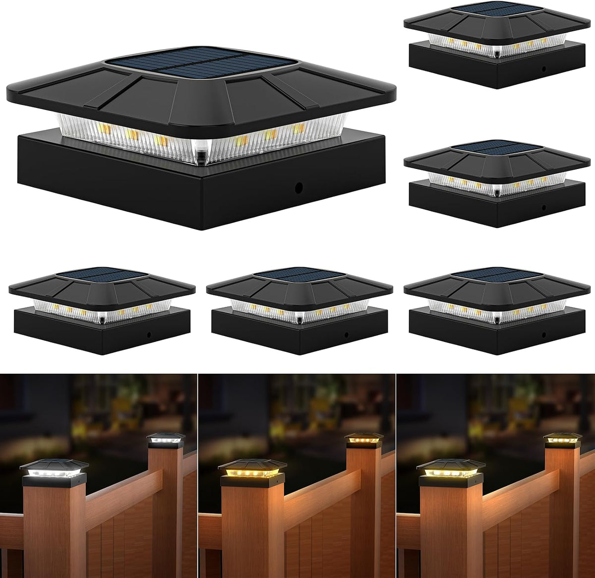 4x4 solar fence post cap lights outdoor waterproof, main product view