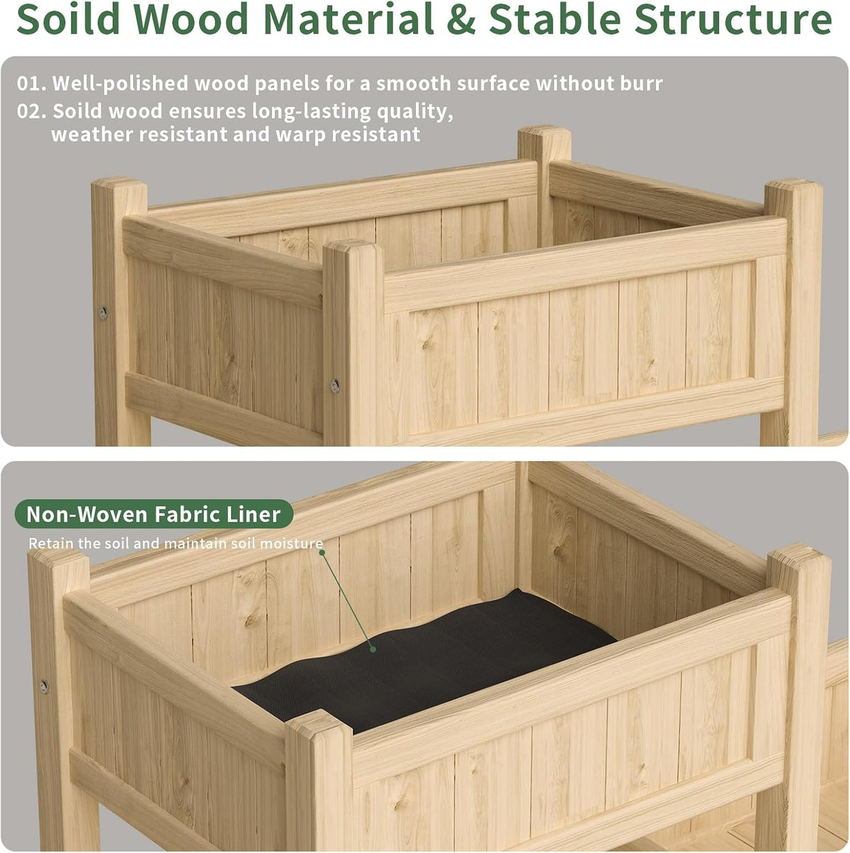 extra large wooden raised garden bed with legs showing dimensions