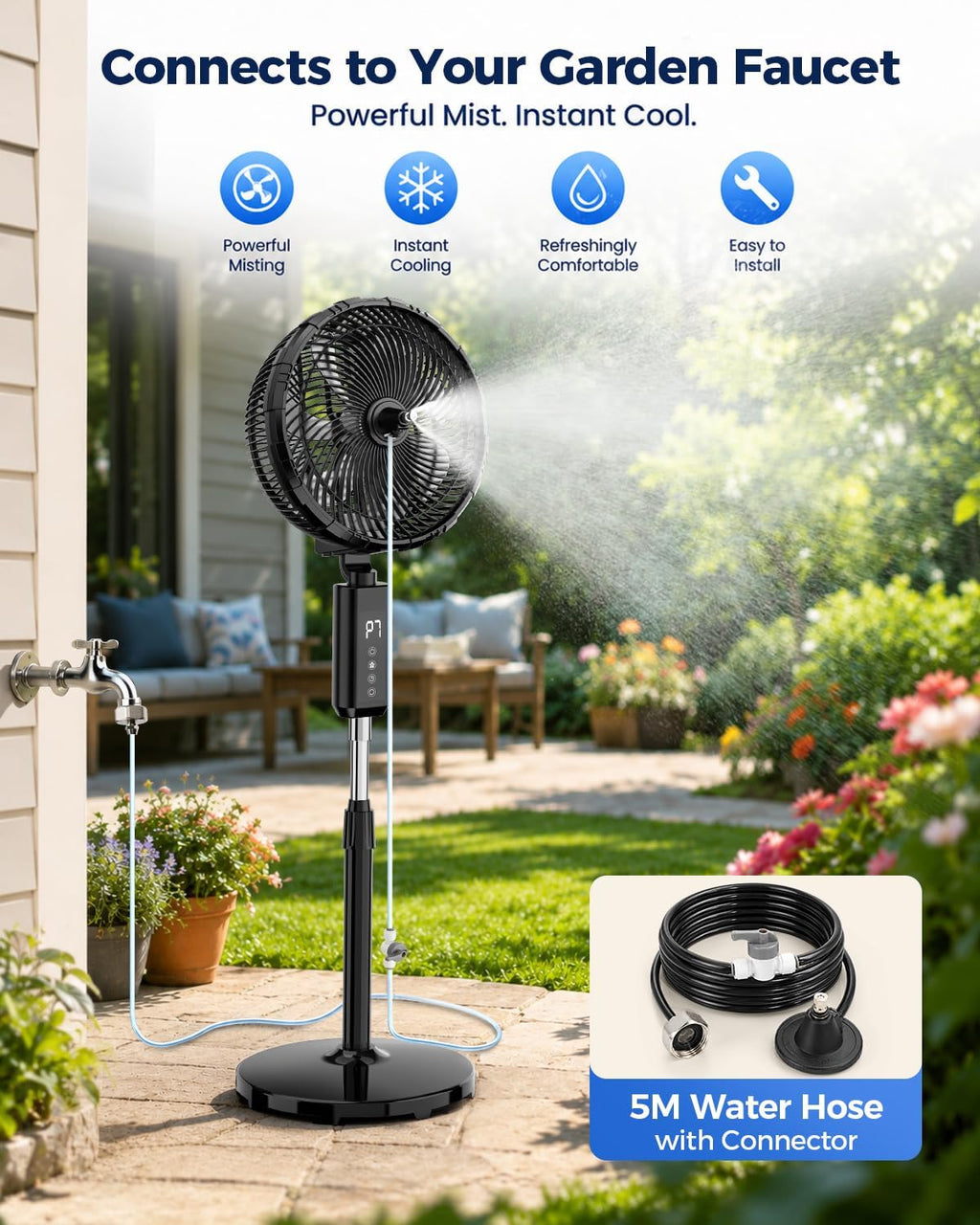 outdoor misting fan for outside, 12-inch 20000mah portable shown in use
