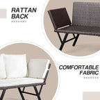 Outvita Outdoor Convertible Couch Sofa Bed, Woven Rattan Patio Furniture Daybed w/Adjustable Armrests, Removable Cushions and Pillows for Porch Pool Balcony