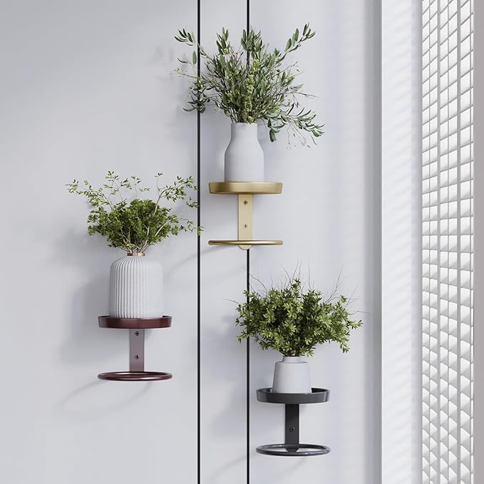Metal Wall Planters Mid Century Modern Floating Shelves for Indoor Hanging Plants, Space-Saving Vertical Garden for Home & Office 3 Pack Black