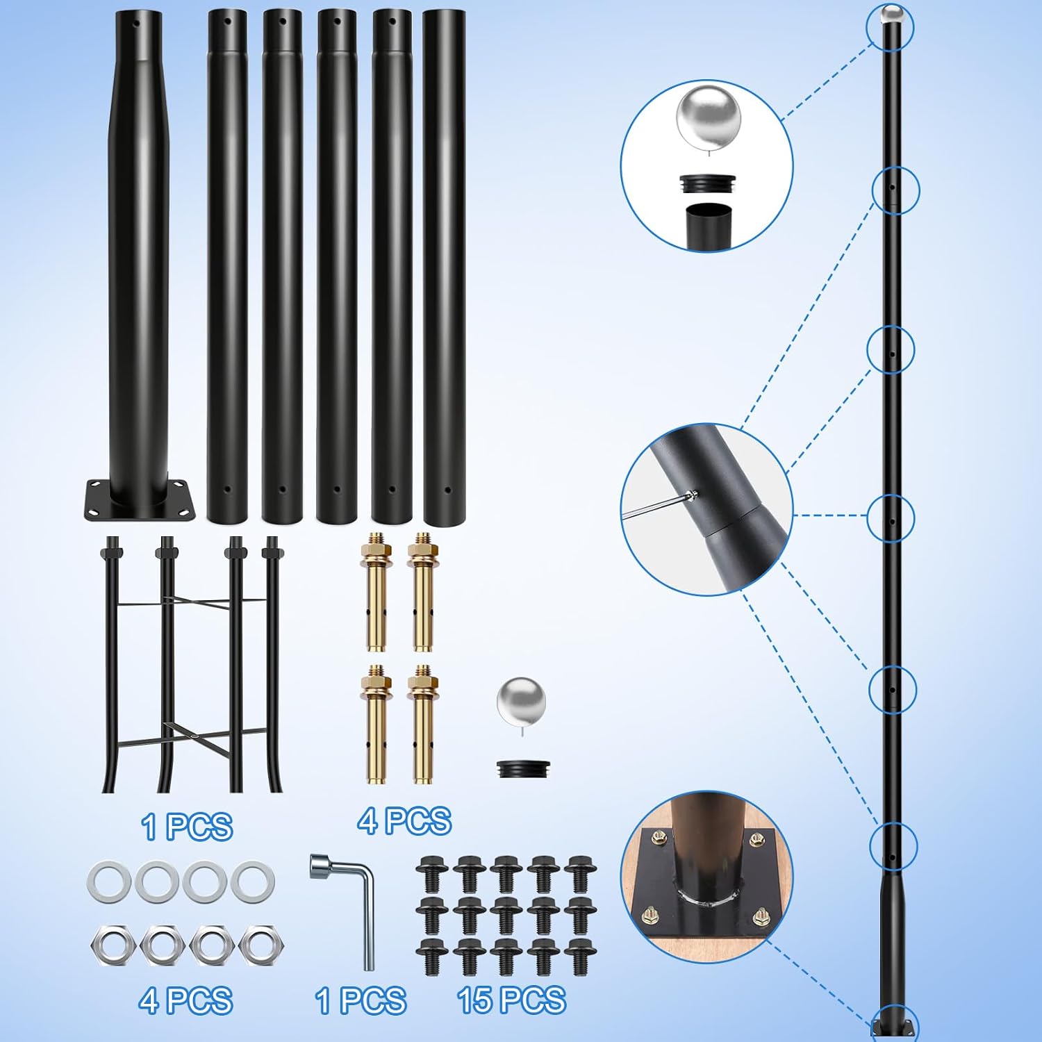 Street Light Pole 20Ft Tall-Outdoor Adjustable Metal Street Lamp Post, Outdoor Light Pole for Parking Lot, Patio, Street, Backyard, Exterior House