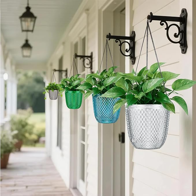 QCQHDU Self Watering Hanging Pots, 2 Pack 5.7 Inch Hanging Planters for Plants Indoor, Outdoor Flower Pots with Drainage Holes and 3 Hooks Chains for Garden Home (Clear)