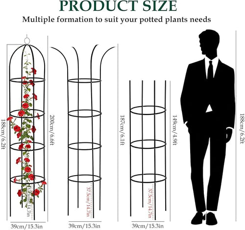 100% Metal Garden Obelisk Trellis for Climbing Plants Outdoor, 6.6ft Tall Metal Plant Support with Garden Twist Tie for Tomato Cucumber Pea Ivy Vines Rose Clematis Potted Plant Trellis 1 Pack