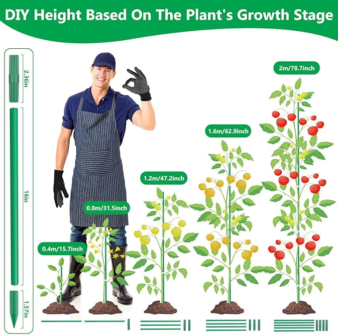 Lezmarket 150 Pack Garden Stakes(16" Each), Plant Support Stakes, DIY 4ft 5ft 6ft 7ft Sturdy Fiberglass Plant Sticks Support Garden Trellis for Growing Climbing Tomato Vegetables Flowers