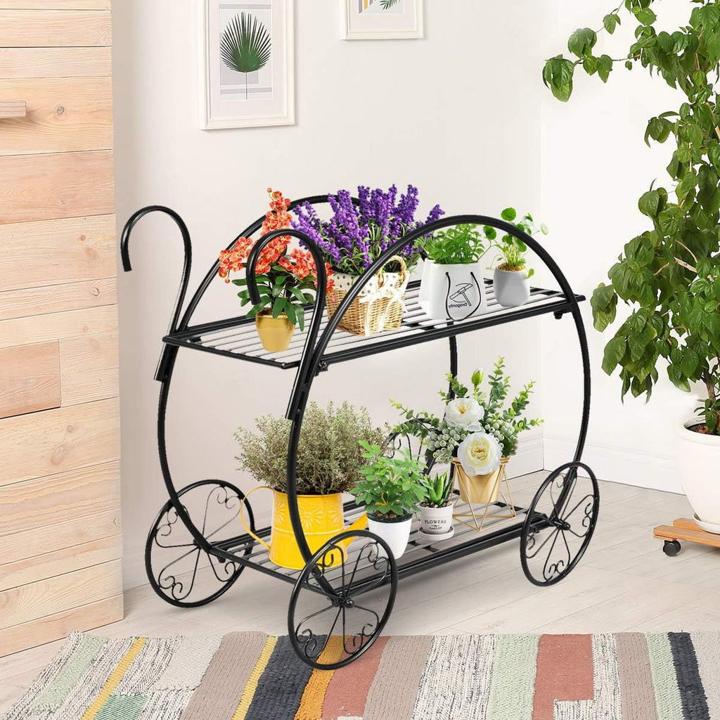 giantex garden cart metal plant stand with 4, side view