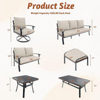 HOMREST Metal Outdoor Ottoman, 3-Piece Aluminum Footstool w/Removable Cushion, Multipurpose Footrest Stool with Coffee Side Table Additional Seating, Set of 3 Outdoor Ottomans for Patio Deck (Beige)