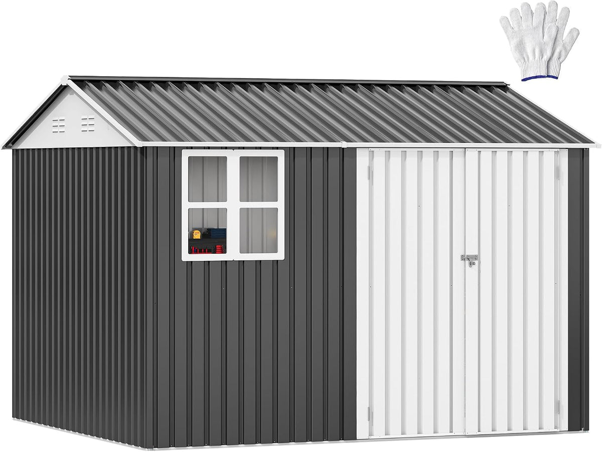 dwvo 10x8ft metal outdoor storage shed with window, main product view