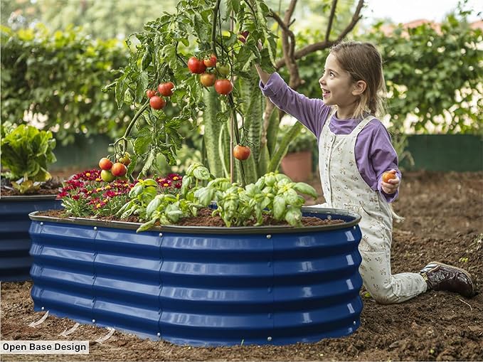 Plant & Plot Galvanized Raised Garden Beds Outdoor // 4×2×1 ft Planter Raised Beds for Gardening, Vegetables, Flowers // Large Metal Garden Box (Navy) // Patented Tool-Free Design