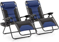 MAISON ARTS Foldable Zero Gravity Chair Set of 2, Cup Holder, 28" Seat Blue | Outdoor Foldable Recliner, Removable Cup Holder, 28in Seat, Armrest Included, Holds Up to 400 LBS