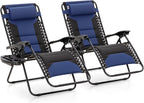 MAISON ARTS Foldable Zero Gravity Chair Set of 2, Cup Holder, 28" Seat Blue | Outdoor Foldable Recliner, Removable Cup Holder, 28in Seat, Armrest Included, Holds Up to 400 LBS