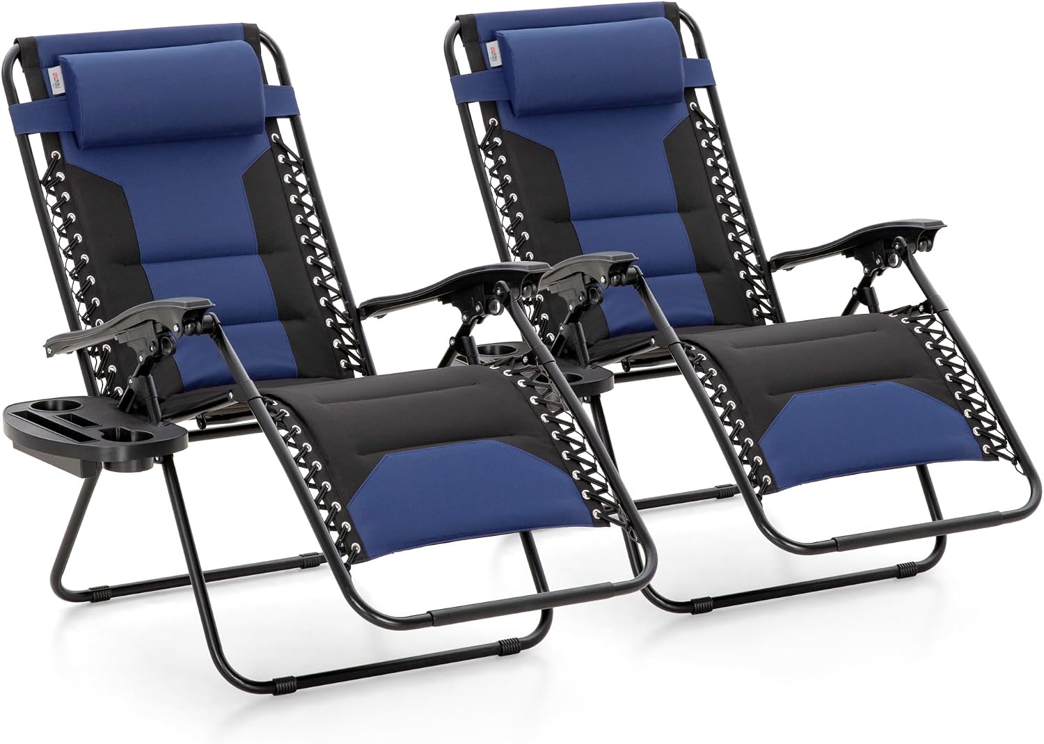 MAISON ARTS Foldable Zero Gravity Chair Set of 2, Cup Holder, 28" Seat Blue | Outdoor Foldable Recliner, Removable Cup Holder, 28in Seat, Armrest Included, Holds Up to 400 LBS