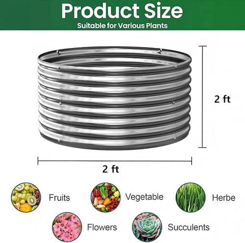 4 Pack Tall 2x2x2ft Round Galvanized Raised Garden Bed Outdoor, Metal Garden Bed for Vegetables, Above Ground Garden Box for Flower, Steel Raised Beds for Gardening